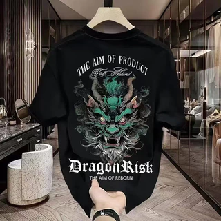 เสื้อยืด oversize สกรีนหน้าหลัง คอกลม เสื้อยืดผู้ชายเท่ๆ tshirt men สีดํา-ขาว เสื้อแฟชั่น แขนสั้นผู้ชาย สตรีทแฟชั่น
