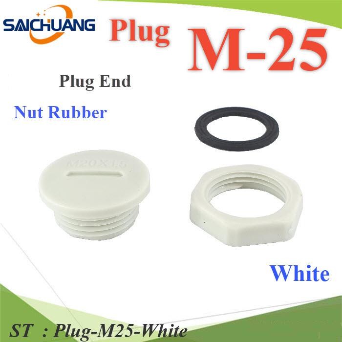 ปลั๊กอุดพลาสติก รูเจาะเคบิ้ลแกลนด์ M25 มีซีลยาง พร้อมแหวนล็อก กันน้ำ สีขาว รุ่น P