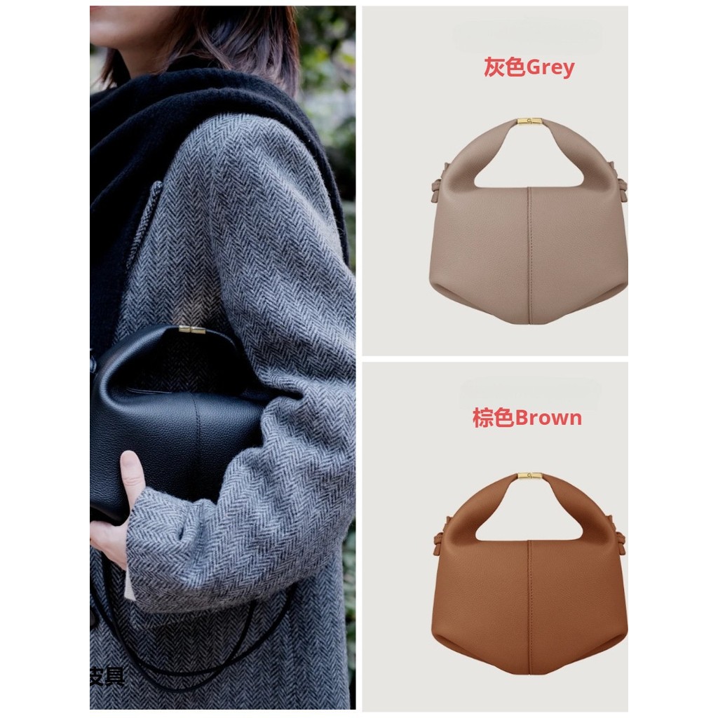Polene Bento Bag French Polene Niche หนังแท้ไหล่เดียว Cross-Body Commuter กระเป๋าถือ Dumpling Bag หญ