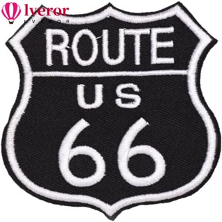 Lveror แผ่นแพทช์ผ้าโพลีเอสเตอร์ ปักลาย US Route 66 Applique Patches, 2.87*3.1 นิ้ว US Route 66 Applique Shape DIY 20 ชิ้น