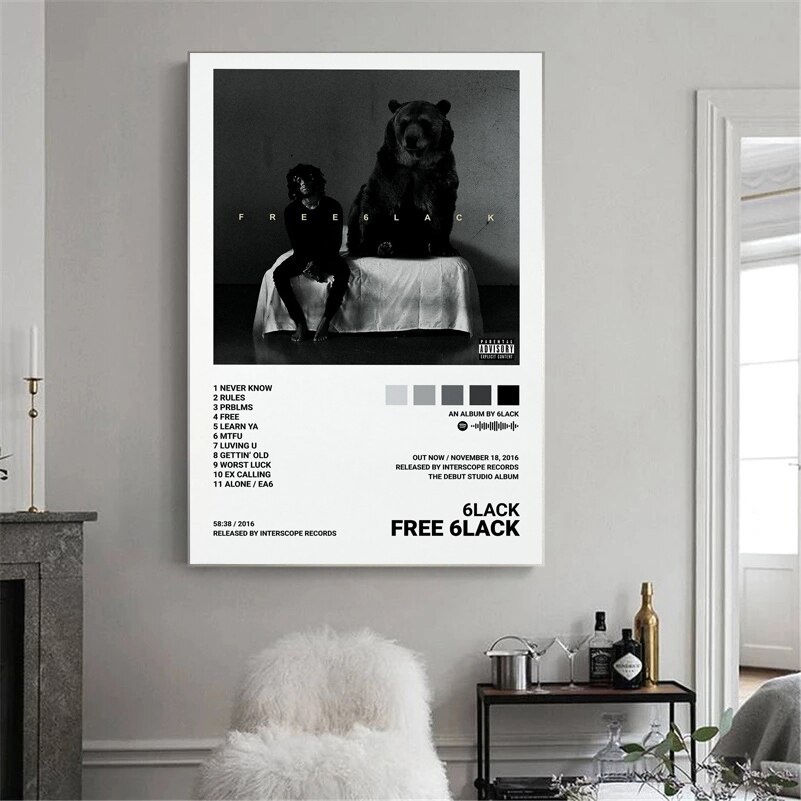 ฟรี 6lack ฟรี Hip Hop เพลงอัลบั้ม Minimalist โปสเตอร์พิมพ์ Wall Art ภาพวาดผ้าใบภาพของขวัญตกแต่งบ้าน