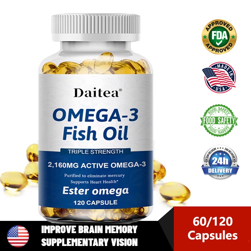 Daily Omega-3 odourless fish oil 2160 mg plus DHA น้ำมันปลา บำรุงสมอง 120แคปซูล