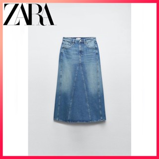Zara ใหม่ TRF กระโปรงยีน เอวกลาง สําหรับผู้หญิง