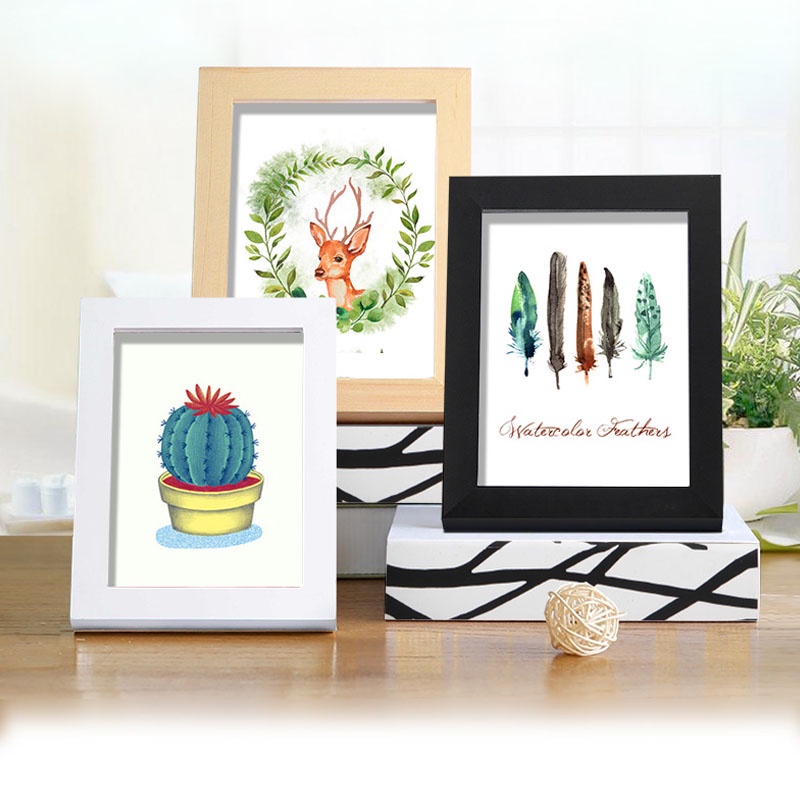 กรอบรูป 4x6 นิ้ว สีขาว สีดำ ขาตั้งไม้ กรอปรูป กรอบรูปไม้