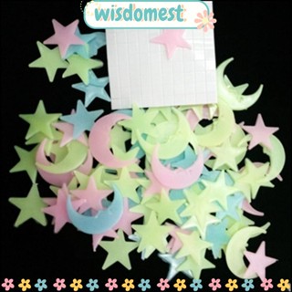 Wisdomest สติกเกอร์เรืองแสงในที่มืด ลายดวงจันทร์ ดาว หลากสี สําหรับติดตกแต่งผนังห้องนอน ตู้เย็น เพดาน 100 ชิ้น