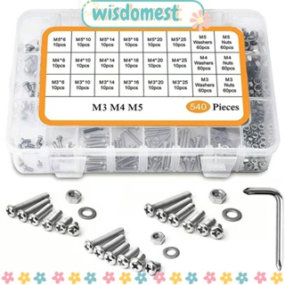 Wisdomest 540 ชิ้น|สกรูหัวกระทะ สเตนเลส 304 6-25 มม. น็อตเมตริก M3 M4 M5 สําหรับเครื่องใช้ในครัวเรือน