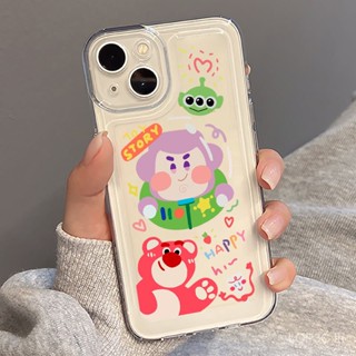 เคสโทรศัพท์มือถือ ซิลิโคนนิ่ม ใส กันกระแทก ลายการ์ตูนหมีสตรอเบอร์รี่น่ารัก เรียบง่าย สําหรับ iPhone 7 8 Plus XS XR X XS max 11 12 13 14 15 Pro max 12 Pro 13 Pro max 14 Pro Max เคสป้องกัน