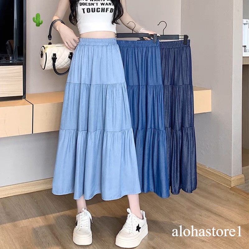 กระโปรงยีนส์สองสี กระโปรงยีนส์ยาวเอวสูงแฟชั่นสําหรับผู้หญิง pc alohastore1