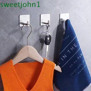 Sweetjohn ตะขอแขวนเสื้อโค้ท จมูก รูปช้าง มีกาวในตัว สีเงิน 5 ชิ้น