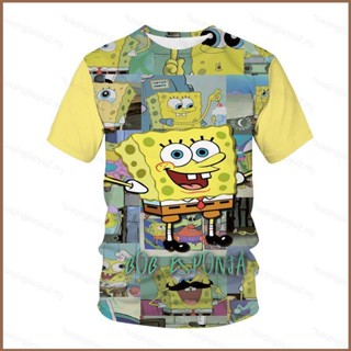 Hqy2 เสื้อยืดแขนสั้นลําลอง ทรงหลวม พิมพ์ลายอนิเมะ SpongeBob SquarePants 3D พลัสไซซ์ แฟชั่น MY2