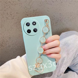 เคสโทรศัพท์มือถือ ซิลิโคน TPU พร้อมสายโซ่คล้องมือ สีพื้น เรียบง่าย สําหรับ Realme11 NFC 4G C51 C53 C55 Realme 11 Pro Plus Pro+ 5G