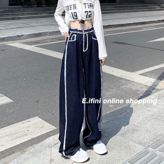 E.ifini กางเกงขายาว กางเกงยีสน์ผู้หญิง ทรงหลวม ๆ ตรง Retro Hip Hop Pants 2023 NEW Style WNK23900I0 36Z230908