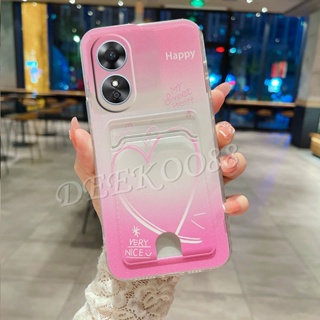 พร้อมส่ง เคสโทรศัพท์มือถือแบบนิ่ม TPU ลายหัวใจน่ารัก พร้อมช่องใส่บัตร สีฟ้า สําหรับ OPPO A38 A58 A78 A98 4G 5G A38