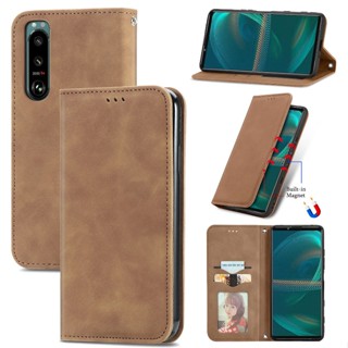 เคสโทรศัพท์มือถือหนัง ฝาพับ สีพื้น สําหรับ Sony Xperia 1 Ii Iii IV Sony Xperia 2 Xperia 5 Ii Iii 8