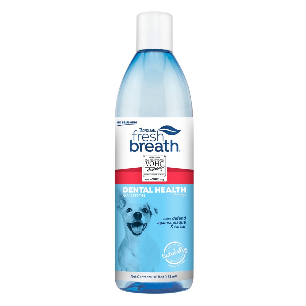 Tropiclean-Fresh breath  Vet Strength Dental Health Solution 16oz ผลิตภัณฑ์สำหรับผสมในน้ำดื่มช่วยลดคราบหินปูน ( 473 ml )