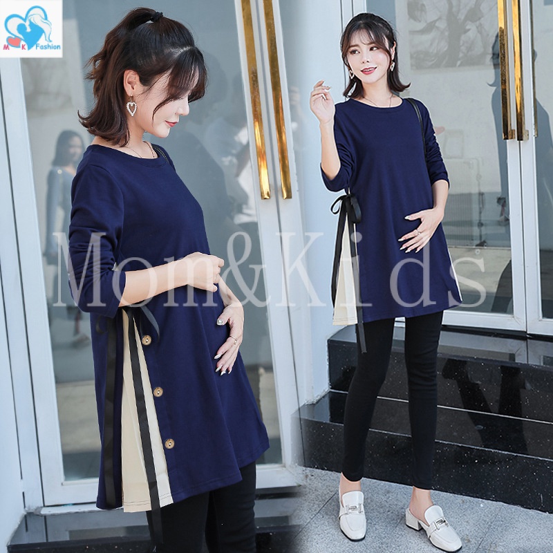 Mom & Kids M-3XL ชุดคลุมท้อง แฟชั่นเกาหลี หลวม คลุมท้อง เสื้อคลุมท้อง แขนยาว กลาง ชุดคลุมท้อง Seluar Mengandung