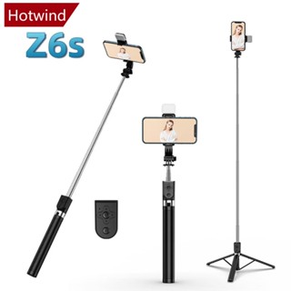 Hotwind ขาตั้งกล้องไม้เซลฟี่ไร้สาย บลูทูธ ยาว 1.67 ม. พับได้ พร้อมไฟเติม สําหรับสมาร์ทโฟน T6W7