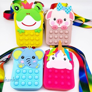 Shanhai กระเป๋าใส่เหรียญซิลิโคน Kawaii Kids Anti-Stress Rodent Pioneer Push Bubble Crossbody Pack กระเป๋าถือ Fingertip Bubble Pops Fidget Toy