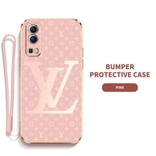 Ybd เคสโทรศัพท์มือถือ ซิลิกาเจล LV พร้อมสายคล้อง ป้องกันเลนส์ สําหรับ Vivo Y72 5G Y52 5G