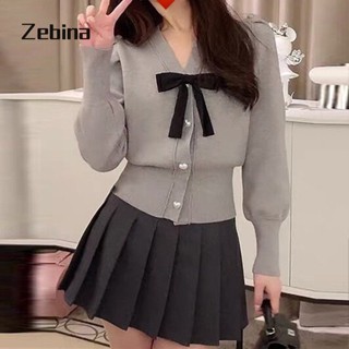 Zebina เสื้อแจ็กเก็ตกันหนาว แขนยาว ผ้าถัก ประดับโบว์ เข้ากับทุกการแต่งกาย สไตล์ใหม่