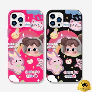 คู่เคสโทรศัพท์ สำหรับไอโฟน 11 12 13 14 15 Pro Max 7 8 Plus XR X XS MAX SE กระต่ายสีรุ้งดำแดงอ่อนนุ่มทีพียูสีเยลลี่เปลือก