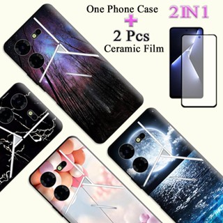 2 IN 1 เคส TPU เพ้นท์ลาย พร้อมฟิล์มเซรามิค ทรงโค้ง สําหรับ Tecno Pova 5 Pro 5G