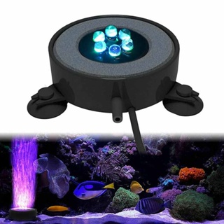 LED Aquarium Light Fish Tank Bubble Pump Round Air Stone Disk Color Changing