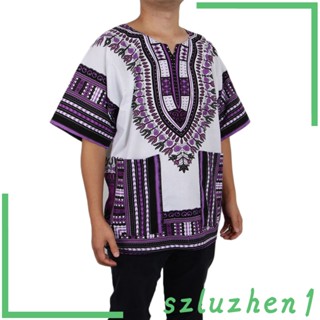 [Szluzhen1] เสื้อเชิ้ตแขนสั้น สีส้ม สไตล์แอฟริกัน สําหรับผู้ชาย