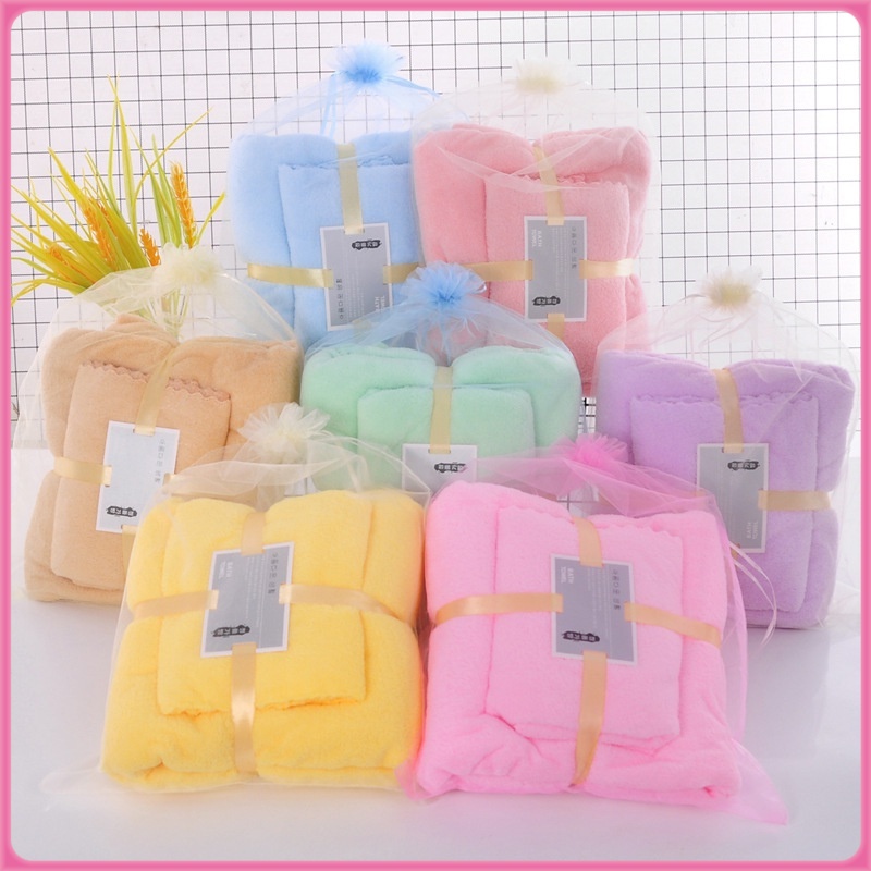 [Beauty Store] ผ้าขนหนูเซต 2ชิ้น (ผ้าเช็ดตัว+ผ้าเช็ดผม) ซับน้ำแห้งไว