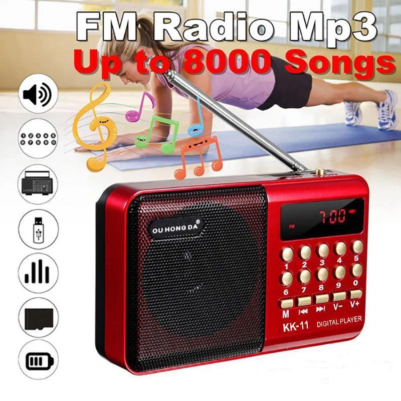 FM เครื่องเล่นวิทยุมินิวิทยุ FM ลำโพงแบบพกพามินิวิทยุ FM ลำโพงเครื่องเล่นเพลง TF card u-disk reader W/18650 แบตเตอรี่