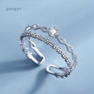 Yonger แหวนนิ้วมือ ลายดอกไม้ ปรับได้ เครื่องประดับแฟชั่น สําหรับผู้หญิง ปาร์ตี้