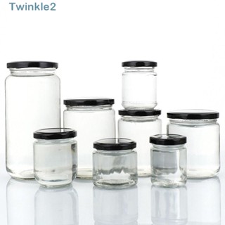 Twinkle ขวดโหลแก้วใส ทรงกลม ขนาด 100 มล. 150 มล. 195 มล. 240 มล. พร้อมฝาปิด สีดํา สําหรับใส่แยม น้ําผึ้ง 1 ชิ้น