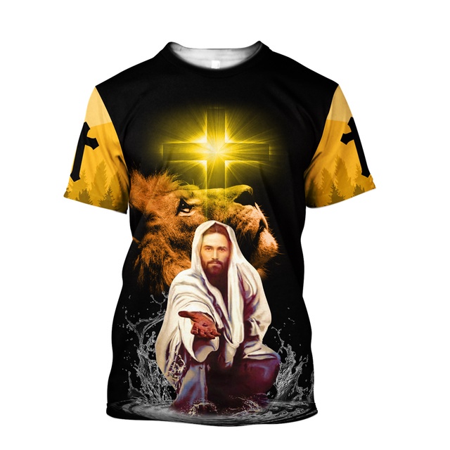 เสื้อยืดลําลอง แขนสั้น คอกลม พิมพ์ลายพระเยซู 3D แฟชั่นฤดูร้อน สําหรับผู้ชาย 2023