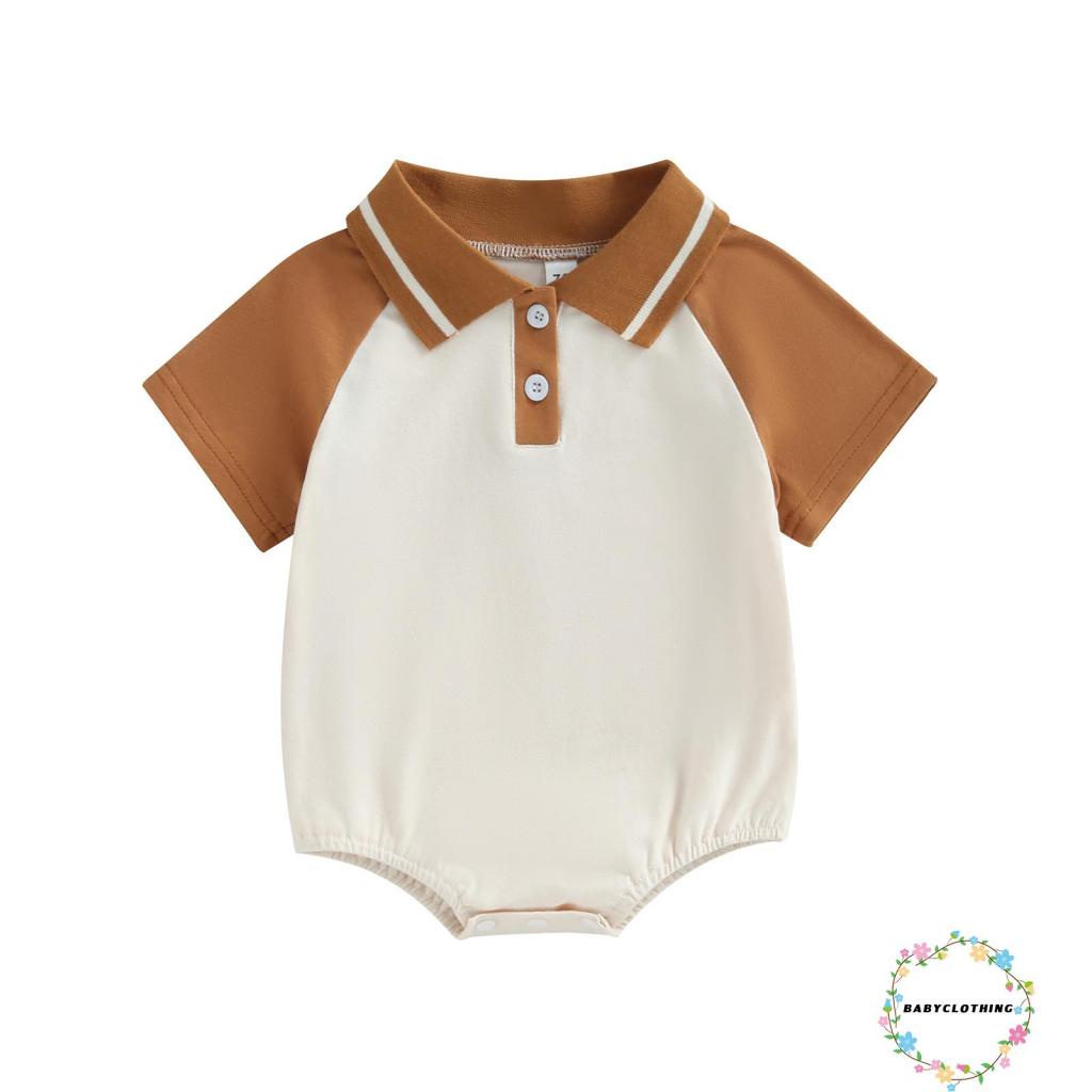 Babyclothes- ชุดรอมเปอร์ บอดี้สูท แขนสั้น สีตัดกัน ฤดูร้อน เสื้อผ้าลําลอง สําหรับเด็กผู้ชาย ทุกวัน