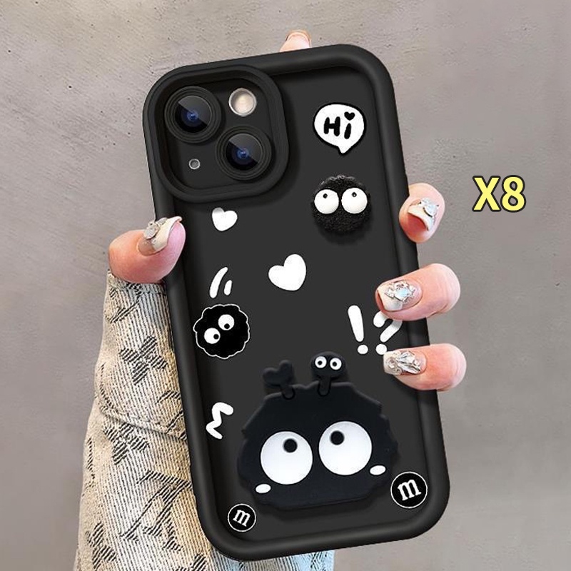 phonecaseshop เข้ากันได้สำหรับ เคส iphone 11 เคสไอโฟน เคสไอโฟน11 การป้องกันเลนส์กล้อง การ์ตูน ลูกบอลถ่านหินสีดำ เข้ากันได้กับ iPhone 14 13 15 Pro max 12 Pro Max 11 xr xs max 6 6S 7 8 Plus 7Plus 8Plus SE 2020
