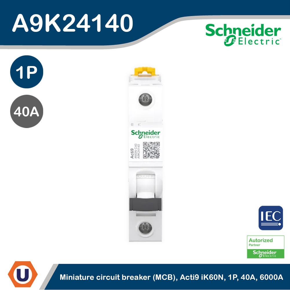 Schneider Electric Miniature Circuit - Breaker, Acti9 iK60N, 1P, 40A, C Curve : A9K24140 ที่ร้าน Uca