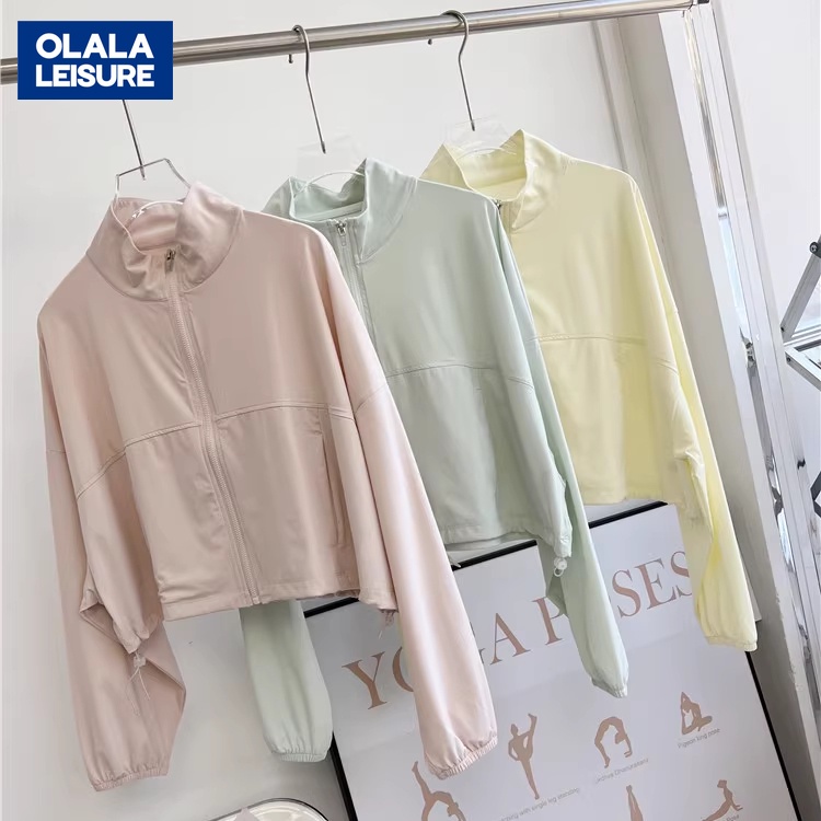 OLALA LEISURE  เสื้อแจ็กเก็ตลําลอง คอปกตั้ง ทรงหลวม ระบายอากาศได้ดี เหมาะกับใส่เล่นกีฬา ฟิตเนสกลางแจ้ง แฟชั่นสําหรับสตรี
