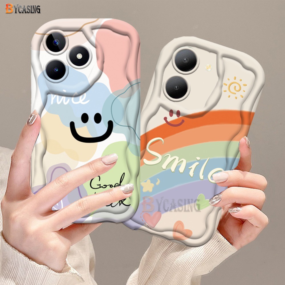 เคสโทรศัพท์มือถือแบบนิ่ม ลายก้อนเมฆ หน้ายิ้ม 3D สีรุ้ง สําหรับ Oppo A38 A18 A58 A78 A17 A16 A57 A15s A15 A12 A17K A54 A15s A5s A12E A31 A3s A33 A16s A77S A7 Reno8T