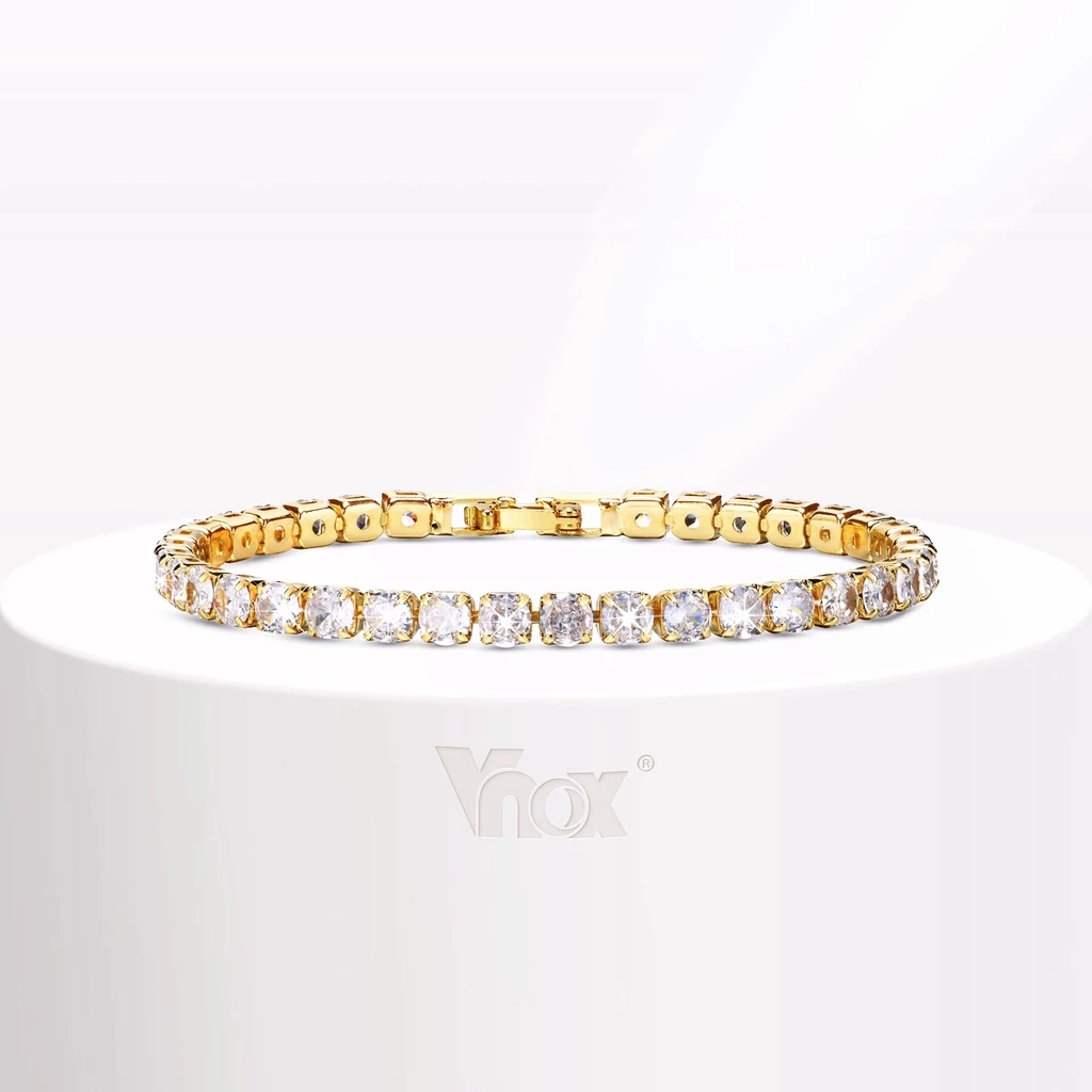 Vnox สร้อยข้อมือ ประดับเพทาย ทอง 18K สําหรับผู้หญิง