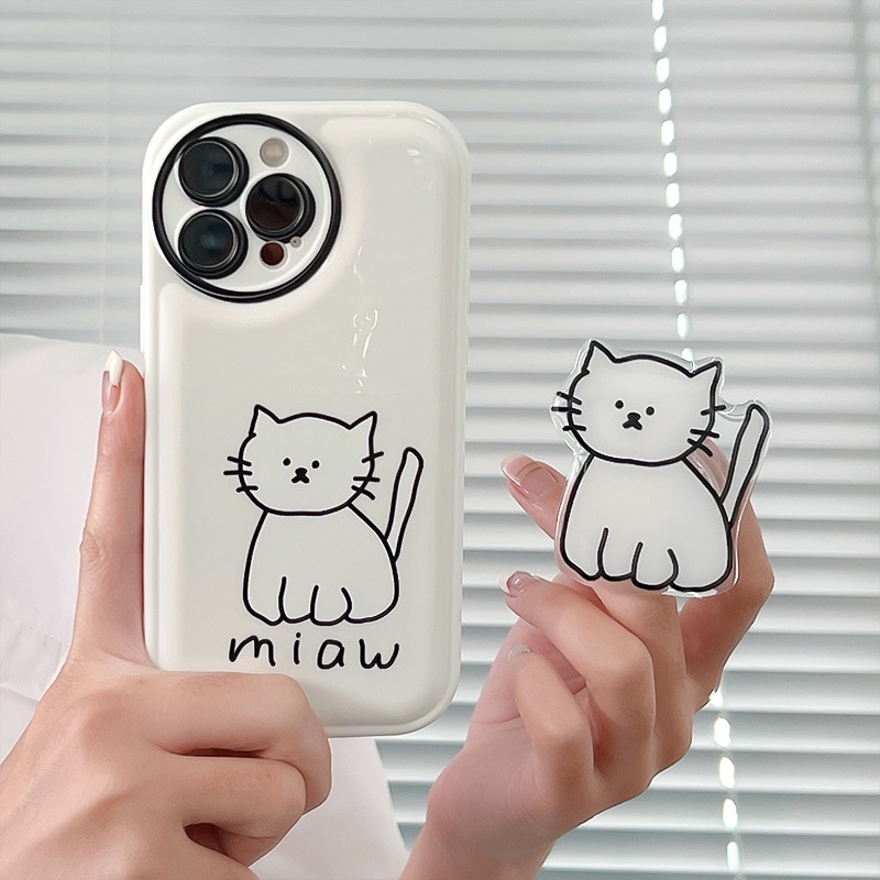 การ์ตูนแมวน่ารัก Griptok+Case เคสโทรศัพท์มือถือ For iPhone 11 14 13 12 Pro Max 7 8 Plus X XSMax XR เคสไอโฟนซิลิโคนนิ่มใส