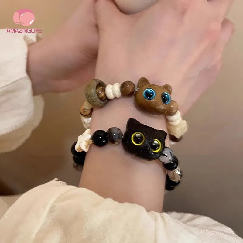 1 ชิ้น แมวน้อยน่ารัก สร้อยข้อมือคู่ แฟชั่น การ์ตูน เชือกมือ สําหรับผู้หญิง ผู้ชาย อินเทรนด์ คิตตี้ ลูกปัด เครื่องประดับ