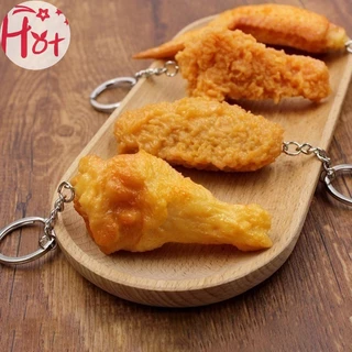 GE ตลกไก่ทอดขาปีกไก่พวงกุญแจสร้างสรรค์จําลองอาหารจี้ด้วยแหวนกุญแจสําหรับกระเป๋าถือกระเป๋าอุปกรณ์เสริมสแควร์