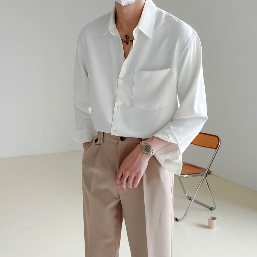 เสื้อเชิ้ตแขนยาวลําลอง ทรงหลวม ระดับไฮเอนด์ สีพื้น แฟชั่นฤดูใบไม้ผลิ และฤดูใบไม้ร่วง สําหรับผู้ชาย