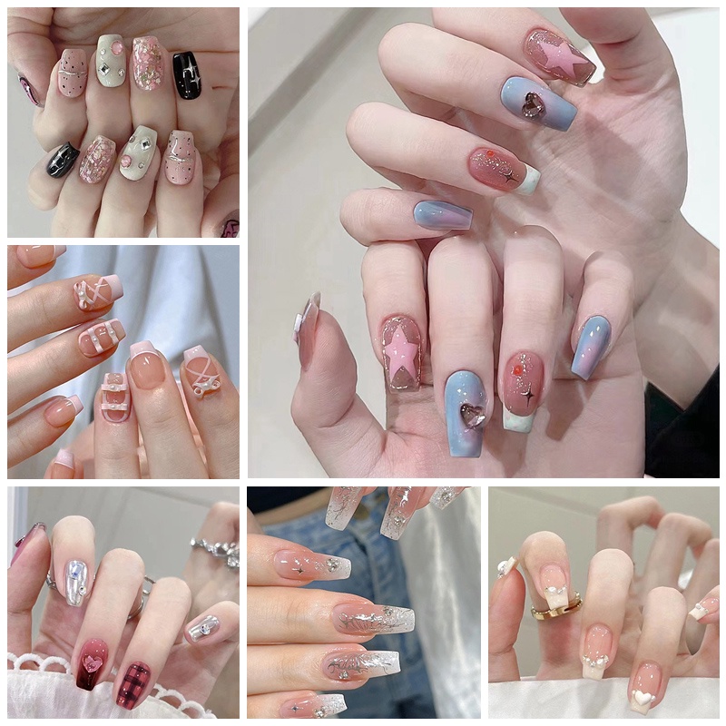 Z605-Z1160 ใหม่แฟชั่นที่สวยงาม 3D Rhinestone ตกแต่งเล็บปลอม 24 ชิ้น/กล่อง