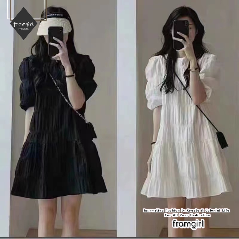 ชุดเดรสยาว แขนพัฟ เข้ารูป สไตล์ฝรั่งเศส แฟชั่นฤดูร้อน