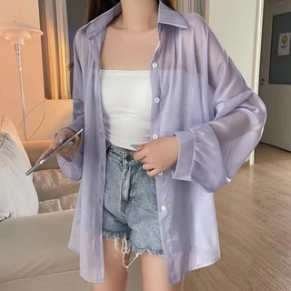 พร้อมส่ง เสื้อเชิ้ตเเขนยาวผู้หญิงมีกระดุมสไตล์เกาหลี ผ้านิ่มใส่สบาย