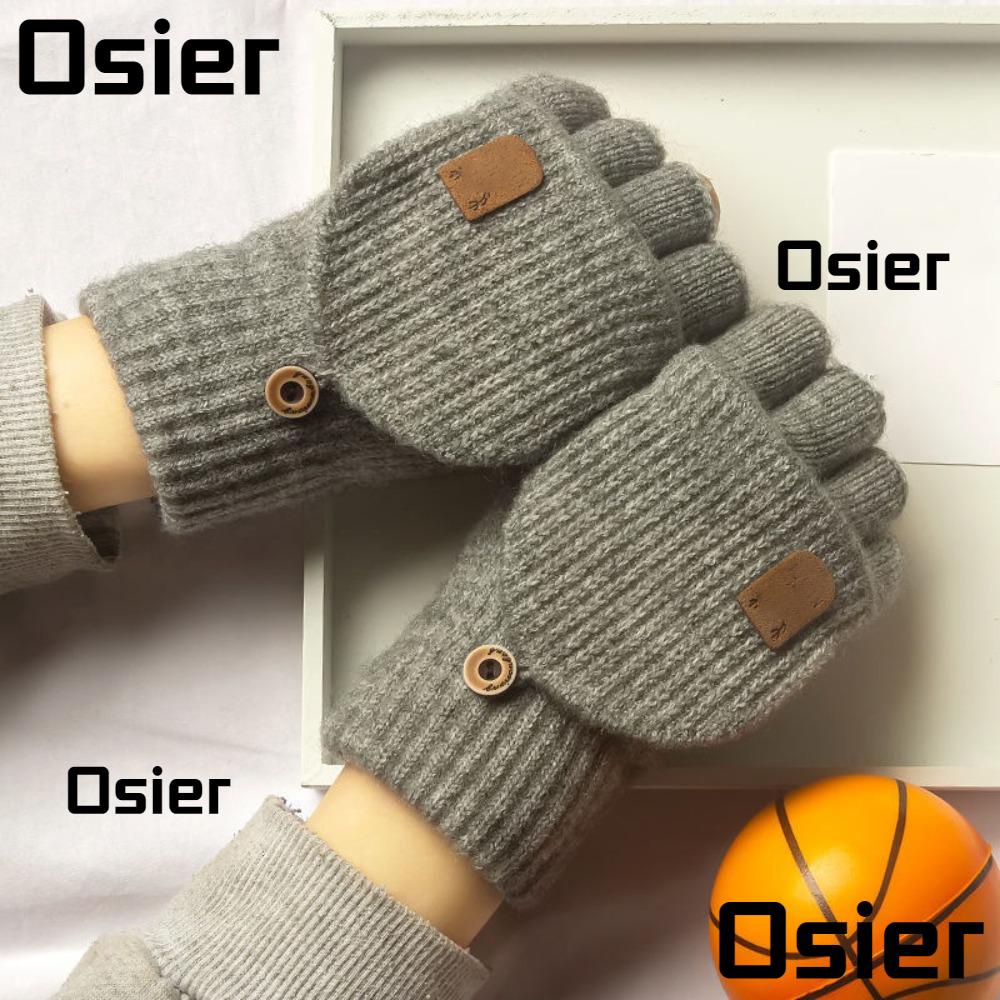 Osier1 ถุงมือผ้าวูลถัก แบบไม่มีนิ้วมือ หน้าจอสัมผัส ให้ความอบอุ่น แฟชั่นฤดูหนาว 1 คู่