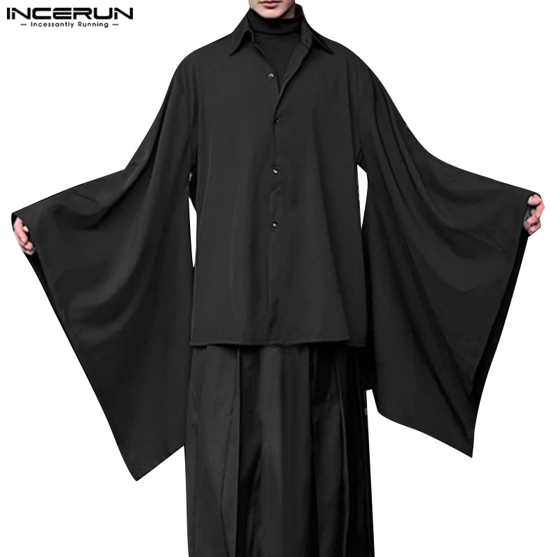 Incerun เสื้อเชิ้ตลําลอง แขนยาว ทรงหลวม ขนาดใหญ่ สีพื้น สําหรับผู้ชาย