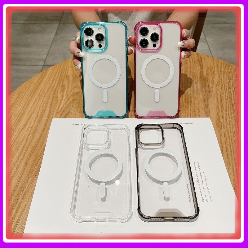 เคสโทรศัพท์มือถือแบบใส กันกระแทกสี่มุม หลากสี สําหรับ iPhone 15 14 13 12 11 Pro Max