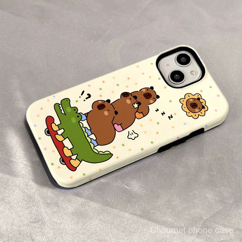 2 in 1 เคสโทรศัพท์มือถือแบบแข็ง กันกระแทก ลายการ์ตูนจระเข้น่ารัก สองชั้น สําหรับ Iphone 14promax xr 11Promax